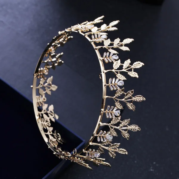 Enkla Guld Blad Tiara 2018 Metall Rhinestone Bröllop Tillbehör