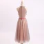 Chic / Beautiful Pearl Pink Red Homecoming Graduation Dresses 2017 A-Line / Princess Scoop Neck Strapless Sleeveless Appliques Flower Crystal Sash Tea-length Ruffle Backless Formal Dresses