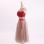 Chic / Beautiful Pearl Pink Red Homecoming Graduation Dresses 2017 A-Line / Princess Scoop Neck Strapless Sleeveless Appliques Flower Crystal Sash Tea-length Ruffle Backless Formal Dresses