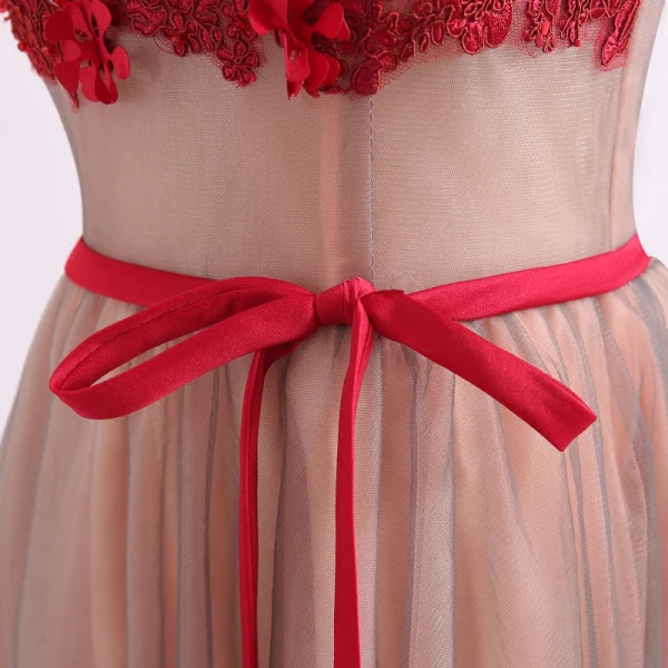 Chic / Beautiful Pearl Pink Red Homecoming Graduation Dresses 2017 A-Line / Princess Scoop Neck Strapless Sleeveless Appliques Flower Crystal Sash Tea-length Ruffle Backless Formal Dresses