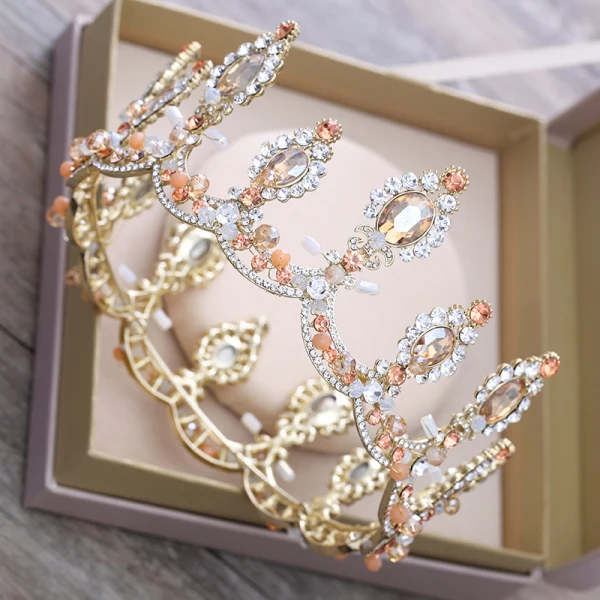 Luxury / Gorgeous Gold Metal Tiara 2018 Beading Crystal Rhinestone Wedding Accessories