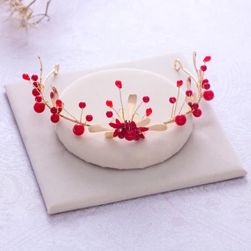Eenvoudige Rode Parel Kristal Goud Haaraccessoires 2018 Metaal Huwelijk Accessoires