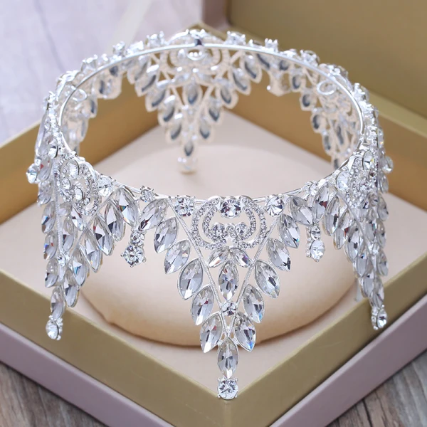 Lyx Silver Rhinestone Tiara 2018 Metall Bröllop Tillbehör