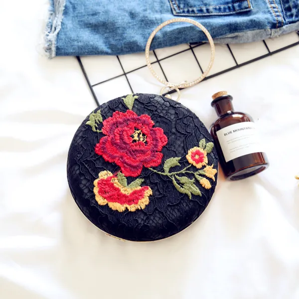 Chic / Beautiful Black Lace Embroidered Clutch Bags 2018