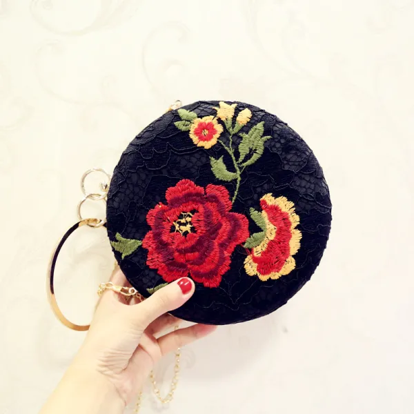 Chic / Beautiful Black Lace Embroidered Clutch Bags 2018