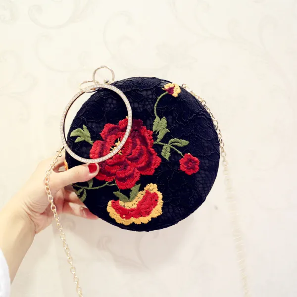 Chic / Beautiful Black Lace Embroidered Clutch Bags 2018