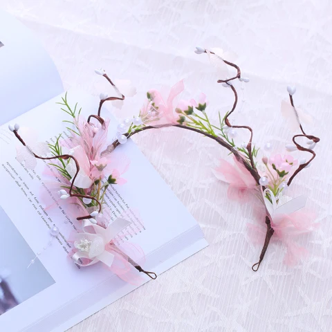 Flower Fairy Candy Pink Headpieces 2018 Tulle Flower Pearl Accessories