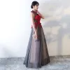 Elegant Black Prom Dresses 2017 A-Line / Princess High Neck Sleeveless Strapless Appliques Flower Crystal Floor-Length / Long Ruffle Pierced Formal Dresses