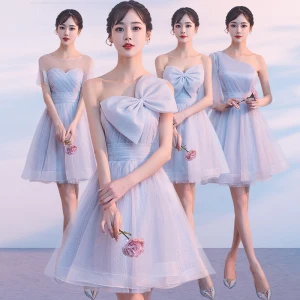 Remise Argenté Été Robe Demoiselle D 039 Honneur 2018 Princesse Courte Volants Dos Nu Robe Pour Mariage