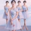 Discount Silver Summer Bridesmaid Dresses 2018 A-Line / Princess Short Ruffle Backless Wedding Party Dresses