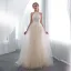 Discount Champagne Pierced Wedding Dresses 2018 Empire Scoop Neck Strapless Sleeveless Appliques Lace Pearl Sash Sweep Train Ruffle