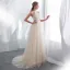 Discount Champagne Pierced Wedding Dresses 2018 Empire Scoop Neck Strapless Sleeveless Appliques Lace Pearl Sash Sweep Train Ruffle