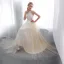 Discount Champagne Pierced Wedding Dresses 2018 Empire Scoop Neck Strapless Sleeveless Appliques Lace Pearl Sash Sweep Train Ruffle