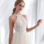 Discount Champagne Pierced Wedding Dresses 2018 Empire Scoop Neck Strapless Sleeveless Appliques Lace Pearl Sash Sweep Train Ruffle