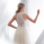 Discount Champagne Pierced Wedding Dresses 2018 Empire Scoop Neck Strapless Sleeveless Appliques Lace Pearl Sash Sweep Train Ruffle