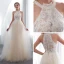 Discount Champagne Pierced Wedding Dresses 2018 Empire Scoop Neck Strapless Sleeveless Appliques Lace Pearl Sash Sweep Train Ruffle