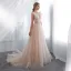 Remise Champagne Transparentes Robe De Mariée 2018 Princesse Encolure Dégagée Sans Manches Dos Nu Étoile Appliques En Dentelle Noeud Ceinture Tribunal Train Volants
