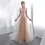 Remise Champagne Transparentes Robe De Mariée 2018 Princesse Encolure Dégagée Sans Manches Dos Nu Étoile Appliques En Dentelle Noeud Ceinture Tribunal Train Volants