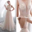Remise Champagne Transparentes Robe De Mariée 2018 Princesse Encolure Dégagée Sans Manches Dos Nu Étoile Appliques En Dentelle Noeud Ceinture Tribunal Train Volants