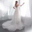 Stylowe / Modne Kość Słoniowa Przezroczyste Suknie Ślubne 2018 Princessa U-Szyja Najpiękniejsze / Ekskluzywne Kótkie Rękawy Bez Pleców Perła Pióro Trenem Sąd Wzburzyć