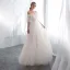 Affordable Champagne Wedding Dresses 2018 A-Line / Princess 1/2 Sleeves Off-The-Shoulder Backless Sweep Train Ruffle
