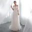 Affordable Champagne Wedding Dresses 2018 A-Line / Princess 1/2 Sleeves Off-The-Shoulder Backless Sweep Train Ruffle