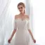 Affordable Champagne Wedding Dresses 2018 A-Line / Princess 1/2 Sleeves Off-The-Shoulder Backless Sweep Train Ruffle