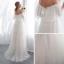 Affordable Champagne Wedding Dresses 2018 A-Line / Princess 1/2 Sleeves Off-The-Shoulder Backless Sweep Train Ruffle