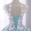 Flower Fairy Sky Blue Pierced Prom Dresses 2018 Ball Gown Scoop Neck Sleeveless Appliques Lace Flower Pearl Chapel Train Ruffle Backless Formal Dresses