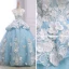 Flower Fairy Sky Blue Pierced Prom Dresses 2018 Ball Gown Scoop Neck Sleeveless Appliques Lace Flower Pearl Chapel Train Ruffle Backless Formal Dresses