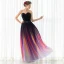 Farget Gradient-Farge Chiffon Selskapskjoler 2018 Prinsesse Kjæreste Uten Ermer Metall Sash Lange Buste Ryggløse Formelle Kjoler