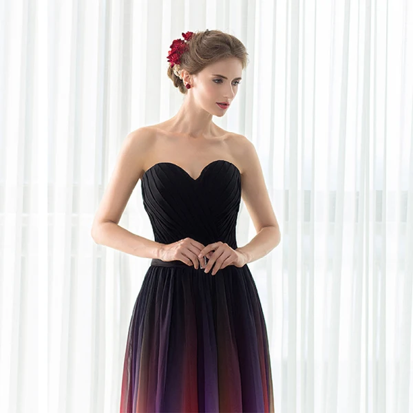 Farget Gradient-Farge Chiffon Selskapskjoler 2018 Prinsesse Kjæreste Uten Ermer Metall Sash Lange Buste Ryggløse Formelle Kjoler