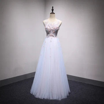 Snygga Fina Himmelsblå Genomskinliga Aftonklänningar 2018 Prinsessa Urringning Ärmlös Pärla Rhinestone Kristall Appliqués Spets Långa Ruffle Halterneck Formella Klänningar