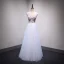 Chic / Belle Bleu Ciel Transparentes Robe De Soirée 2018 Princesse Encolure Dégagée Sans Manches Perle Faux Diamant Cristal Appliques En Dentelle Longue Volants Dos Nu Robe De Ceremonie