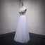 Chic / Belle Bleu Ciel Transparentes Robe De Soirée 2018 Princesse Encolure Dégagée Sans Manches Perle Faux Diamant Cristal Appliques En Dentelle Longue Volants Dos Nu Robe De Ceremonie