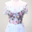 Chic / Beautiful Sky Blue Evening Dresses  2018 A-Line / Princess Off-The-Shoulder Short Sleeve Appliques Flower Beading Crystal Floor-Length / Long Ruffle Backless Formal Dresses