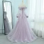 Elegante Champagner Abendkleider 2018 A Linie Off Shoulder Lange Ärmel Applikationen Spitze Sweep / Pinsel Zug Rüschen Rückenfreies Festliche Kleider