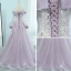 Elegante Champagner Abendkleider 2018 A Linie Off Shoulder Lange Ärmel Applikationen Spitze Sweep / Pinsel Zug Rüschen Rückenfreies Festliche Kleider