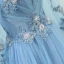 Élégant Bleu Robe De Soirée 2018 Princesse V-Cou Manches Longues Appliques En Dentelle Paillettes Perlage Train De Balayage Volants Dos Nu Robe De Ceremonie