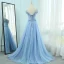Élégant Bleu Ciel Robe De Soirée 2018 Princesse U-Cou Manches Courtes Appliques Fleur Perlage Train De Balayage Volants Dos Nu Robe De Ceremonie