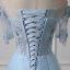 Illusion Himmelblau Durchsichtige Abendkleider 2018 A Linie Off Shoulder Kurze Ärmel Applikationen Mit Spitze Perlenstickerei Lange Rüschen Rückenfreies Festliche Kleider