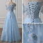 Illusion Himmelblau Durchsichtige Abendkleider 2018 A Linie Off Shoulder Kurze Ärmel Applikationen Mit Spitze Perlenstickerei Lange Rüschen Rückenfreies Festliche Kleider