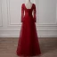 Chic / Belle Bordeaux Robe De Soirée 2018 Princesse Encolure Dégagée Transparentes Manches Longues Appliques En Dentelle Perlage Longue Volants Dos Nu Robe De Ceremonie