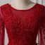 Chic / Belle Bordeaux Robe De Soirée 2018 Princesse Encolure Dégagée Transparentes Manches Longues Appliques En Dentelle Perlage Longue Volants Dos Nu Robe De Ceremonie