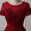 Chic / Beautiful Burgundy Evening Dresses  2018 A-Line / Princess Scoop Neck Short Sleeve Appliques Lace Pearl Floor-Length / Long Ruffle Backless Formal Dresses