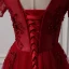 Chic / Beautiful Burgundy Evening Dresses  2018 A-Line / Princess Scoop Neck Short Sleeve Appliques Lace Pearl Floor-Length / Long Ruffle Backless Formal Dresses