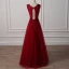 Chic / Beautiful Burgundy Prom Dresses 2018 A-Line / Princess Scoop Neck Sleeveless Appliques Lace Beading Bow Sash Floor-Length / Long Ruffle Backless Formal Dresses