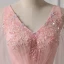 Schöne Pearl Rosa Abendkleider 2018 A Linie V-Ausschnitt 1/2 Ärmel Pailletten Perlenstickerei Schleife Stoffgürtel Lange Rüschen Rückenfreies Festliche Kleider