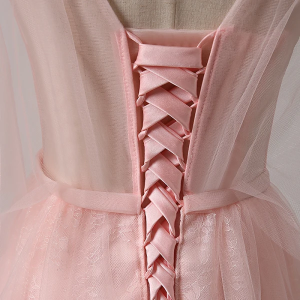 Schöne Pearl Rosa Abendkleider 2018 A Linie V-Ausschnitt 1/2 Ärmel Pailletten Perlenstickerei Schleife Stoffgürtel Lange Rüschen Rückenfreies Festliche Kleider