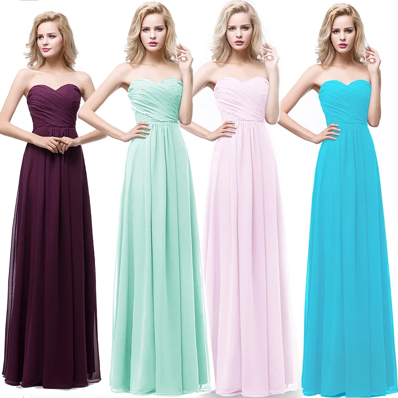 Enkel Chiffon Brudepikekjoler 2018 Prinsesse Kjæreste Uten Ermer Lange Buste Ryggløse Kjoler Til Bryllup